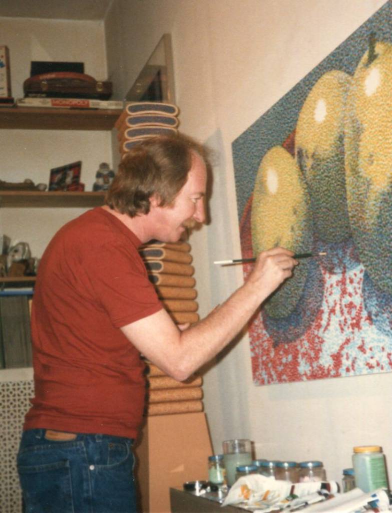 jerry wilkerson in his studio working on a pear still life